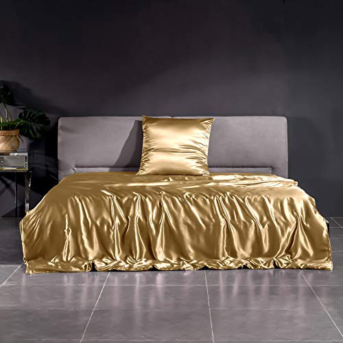 THXSILK 22 Momme Seidenbettwäsche Set 2 teilig, Bettbezug 135 x 200 cm und 80 x 80 cm Kissenbezüge, Hypoallergen Maulbeerseide Bettwäsche Set, Ultra Weich und Glatt, Gold