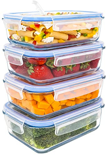Vorratsdosen Glas luftdicht Set 4 1000 ml, Frischhaltedosen auslaufsicher mit Deckel, Meal Prep Glasboxen BPA-frei Borosilikatglas Mikrowellen- Backofen- Spülmaschinen- & Gefriergeeignet
