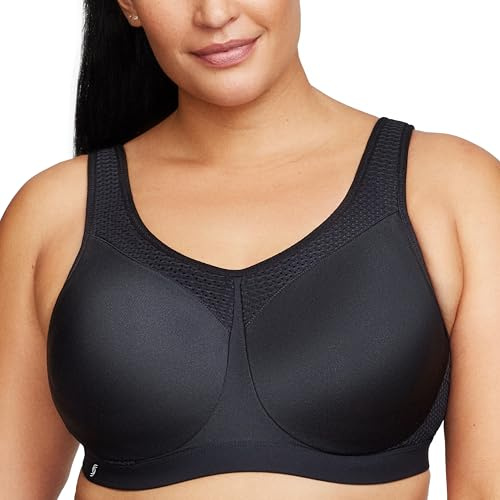 Wonderwire #9066 Sport-bh med bygel, full figur, starkt stöd, plusstorlek, svart, Svart, 95F