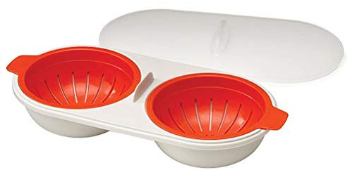 QoFina Microwave Oven Egg Poacher Cookware Bpa Double Two Hole Large Capacity Egg Cookware Ultimate Series Egg Straw Cup Microwave Steam Cooker Kitchen Appliance