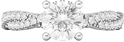 Sterling Silver Full Side Stones Twisted Vine Simulated 1.0 CT Diamond Engagement Ring Promise Bridal Ring (J)