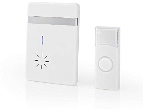 Ex-Pro Wireless Doorbell, Battery Powered Cordless Door Chime Kit with 300m Range, 36 Chimes, Blue LED and 80dB Volume - White