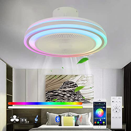 50CM LED Deckenleuchte Dimmbar mit Bluetooth Lautsprecher mit Fernbedienung Deckenventilator mit Beleuchtung RGB Farbwechsel Musik Deckenlampe Farbwechsel mit APP-Steuerung für Kinderzimmer Wohnzimmer