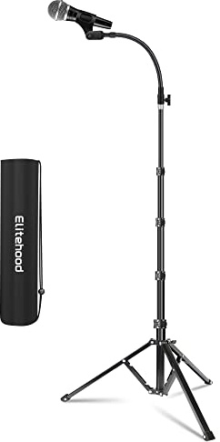 Elitehood Zusammenklappbarer Mikrofonständer aus Aluminium, 203,3 cm hoch und höhenverstellbar, Mikrofonstativ mit Mikrofon-Clip-Halter für Singen, Performance, Karaoke, Sprache, Bühne und Outdoor