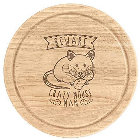 Beware Crazy Mouse Man Wooden Chopping Cheese Board Round 25cm