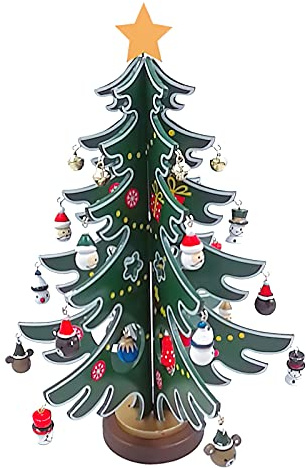 ITODA Weihnachten Deko Baum Mini Weihnachtsbaum DIY Miniatur Christbaum Künstlich Tannenbaum Rot Grün Weihnachtsdeko Holz Weihnachtsschmuck Stehend Christbaumschmuck Holzdeko Zimmer Fensterbank Tisch