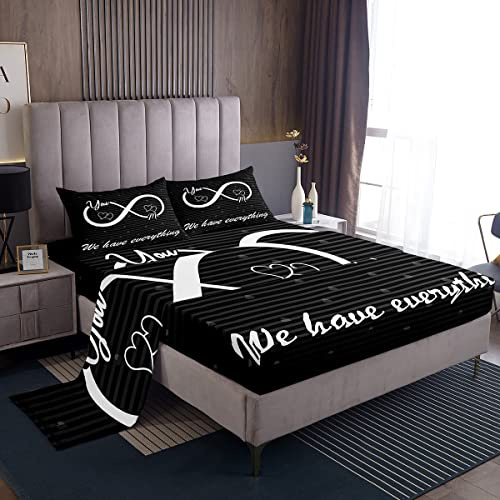 Set di biancheria da letto con citazioni divertenti Mr Mrs, set di lenzuola con angoli , coppie, amanti, nero, rosso, creativo, regalo di San Valentino, per letto matrimoniale, 4 pezzi