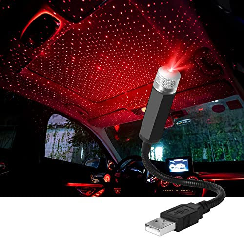 URAQT LED Auto Decke Starlight,Einstellbar Innen Atmosphäre Licht Mehrere Modi Plug and Play USB Mini Projection L Universal für Zuhause Party (Rot)