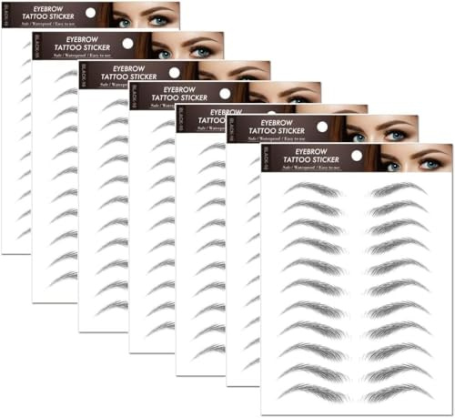 7 fogli di adesivi per sopracciglia 4D simili a capelli, impermeabili, naturali, a lunga durata, perfetti per donne e ragazze (nero)