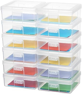 novelinks Plastic Clear Storage Containers for Organizing, Craft Storage Organizers and Stackable Storage Bins with Lids for Pencil Box, Bead, Cookie Cutter, Board Game (12 Pack Small)