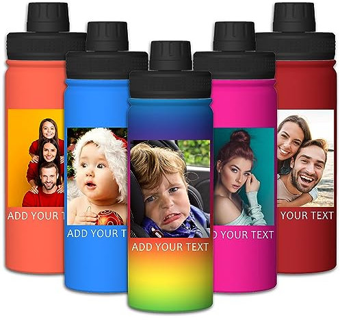 Bouteille d'eau isotherme personnalisée avec nom gravé - Bouteille d'eau de sport isolée en acier inoxydable - Cadeaux de bouteille d'eau personnalisés pour enfants, filles, garçons, adultes- 500 ml