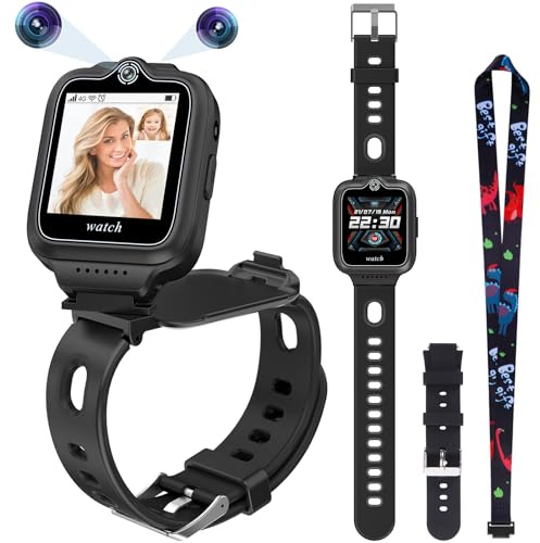 ele ELEOPTION 4G GPS barnsmartwatch telefon vattentät smart klocka för pojkar och flickor, 2-vägs samtal, röst- och videochat, kamera, SOS, musikvideospelare, larm (T30, svart)