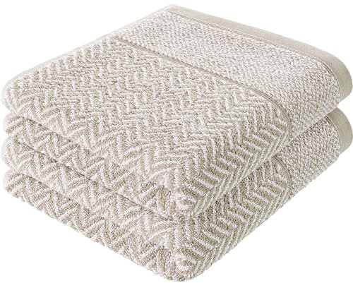 herzbach home Handtuch Set 100% Baumwolle Gemustert (Sandgrau/Weiß, 2 Handtücher 50x100 cm)
