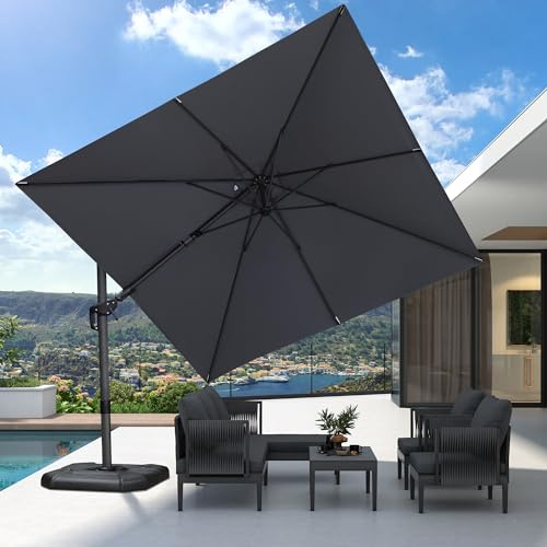 PURPLE LEAF Grand Parasol Déporté 3 x 3 m Inclinable Anti-UV Gris clair