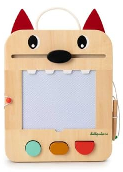 LILLIPUTIENS - Ardoise Magique Louis - Jouet d’activité intéractif pour Enfants avec tampons géométriques, Cartes de Jeux et Crayon en Bois - Stimulation créative et éducative - dès 18 Mois - 83473