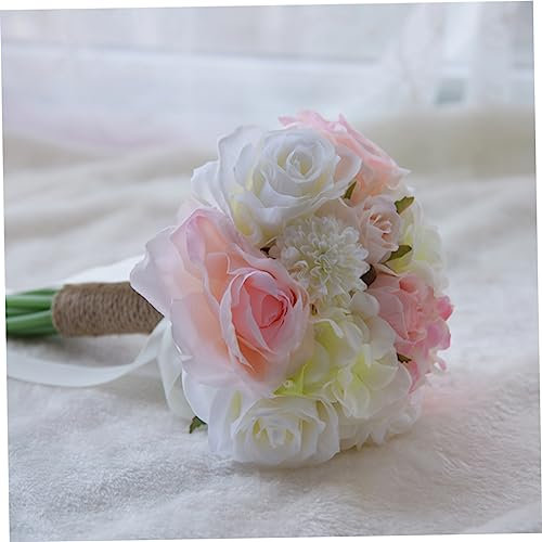 AOKWAWALIY Hochzeitssträuße, Hochzeitsstrauß, Brautjungfernstrauß, Brautstrauß, Wurfstrauß, rosa und weiß, Vintage-Brosche, künstliche Blumenbrosche mit Blumen, Rose