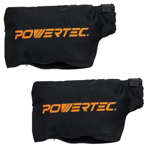 POWERTEC Miter Saw Dust Collector Bag for 10, 12 Miter Saw, Fits Nominal 2.5 Dust Ports, Expands to 2.6, Hook and Loop Dust Bag w/Zipper and Wired Adjustable Stand for Belt Sander, 2PK(75075-P2)