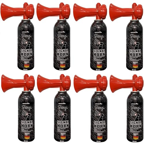 JUNG Druckluftfanfare Air Horn Profi Qualität 8X 400ml, 200 Kurze Signale, Fanfare Sportveranstaltung, Europameisterschaft, EM WM, als Warnsingnal, Hupe Tröte Drucklufthupe Gashupe Fantröte Airhorn