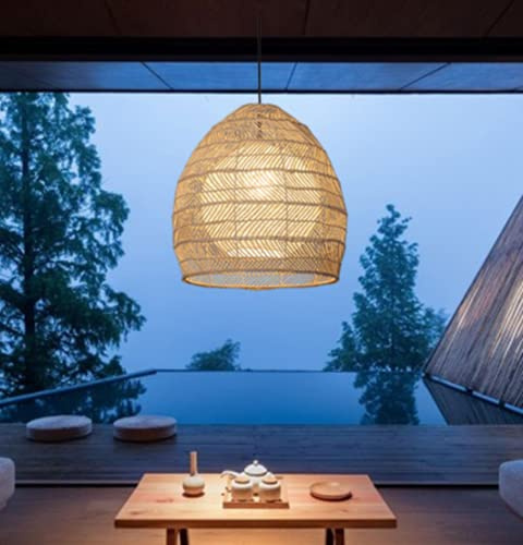 SSNCcNC Rattan Gewebte Pendellampe Vintage Minimalismus Hängeleuchte Restaurant Pendelleuchte Kreative Balkon Bambus Rattanlampe Schlafzimmer E27*1 Treppen Teehaus Wohnzimmer Studie Kronleuchter