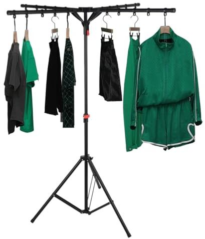 BAOYOUNI Wäscheständer Klappbarer Kleiderständer Platzsparendes Wäschetrockner Bügelwäscheständer Aufhängelänge 125,3cm Höhenverstellung 96,6-158cm für Drinnen und Draußen | Tragbarer Wäscheständer mit 4 Armen für Kleiderbügel, höhenverstellbar 96,6–158 cm, platzsparend, Schwarz