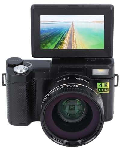 Fotocamera Digitale 4K, Fotocamera Vlog da 48MP HD con Scheda 32G, Flip Screen da 180 ° TFT 3.0, Zoom Digitale 4X, Rilevamento del Viso, Anti-shake per la Fotografia (BLACK)