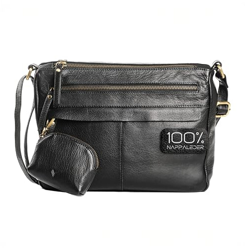 Lavalen Bolso Bandolera Mujer Piel Auténtica - Bolso Mujer Bandolera Regulable con Estilo - Cuero con múltiples Cremalleras - Muchos Compartimentos para uso diario – Monedero de Regalo.
