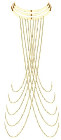 QIBZI Körperketten,Goldene große Creolen-Halskette mit übertriebener Körperkette