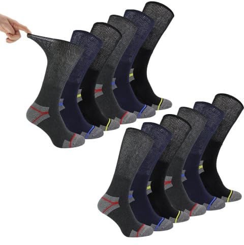 Dr.Socks Paquete múltiple de calcetines de trabajo para diabéticos para hombres, 3, 6 y 12 pares, no elásticos, transpirables, calcetines para diabéticos, 6-11