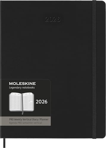 Moleskine Planificador Semanal, Agenda Semanal Vertical Pro 12 Meses 2025, Tapa Dura y Cierre Elástico, Color Negro, Formato Extra Grande 19x25 cm
