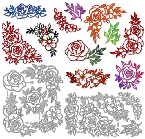 MAYJOYDIY Rosen Ecke Stanzformen Zum Kartenbasteln Blumen Eckrahmen Metall Stanzformen Hochzeitsblumenblätter Präge Stanzschablone Für Scrapbooking Bastelpapier Valentinstagskarte Geschenkdekoration