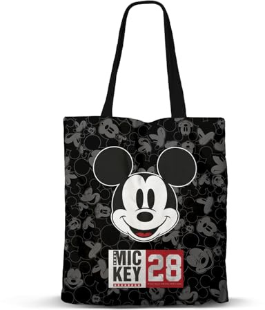 Disney Musse Pigg shoppingväska med årsfan, svart, 33 x 40 cm, Svart Musse Pigg, En storlek, Fläkt shoppingväska