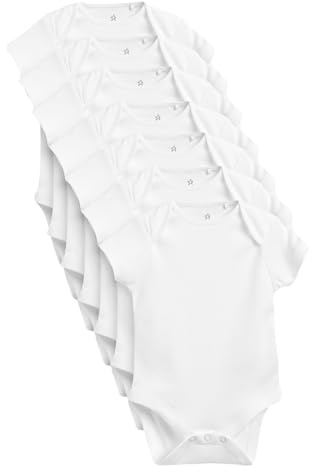NEXT Unisex Bambino Confezione da 7 body per neonati a maniche corte Bianco essenziale 9 Mesi-12 Mesi