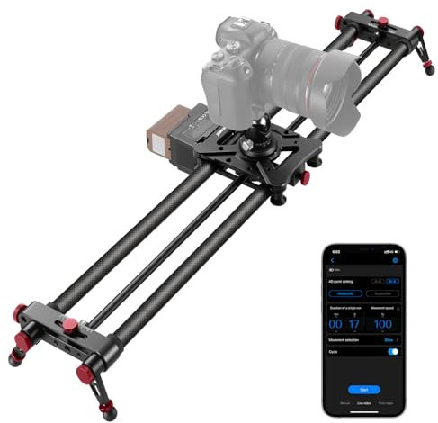 NEEWER 31.5/80cm Motorized Camera Slider, App Wireless Control DSLR Carbon Fiber Dolly Rail Slider with 4400mAh F750 Battery (Charger Not Included), Support Video Mode, Time Lapse Photography, ER1-80