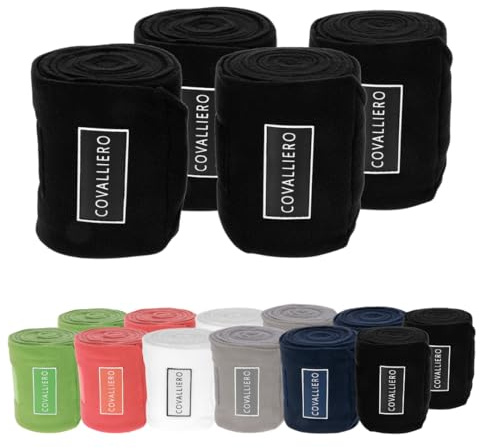 Covalliero – Fleecebandagen (4er Set) 350 cm – elastische Bandagen aus Anti-Pilling-Fleece – mit starkem Klettverschluss – Pferde-Beinschutz in Schwarz – Breite 12 cm