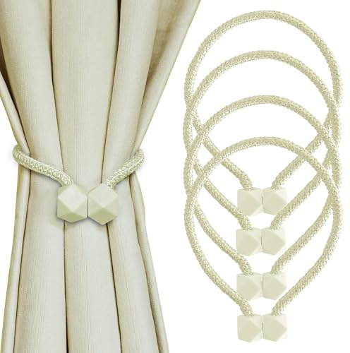 Yazikisa Magnetische Vorhang Raffhalter 4 Stück Gardinen Raffhalter Halter Magnet Boho Vorhanghalter Schnalle Seil Drapierte Deko Zubehör Haus Schlafzimmer Kinderzimmer Beige