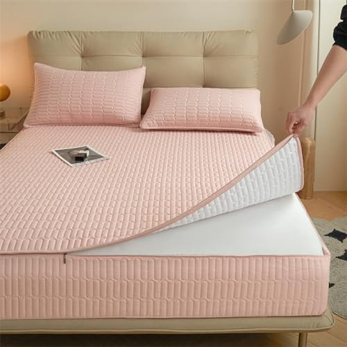 Housse de matelas matelassée pour lit simple 90 x 190 cm respirante avec fermeture éclair pour protection contre la poussière Drap-housse lavable avec anti-poussière Rose 80 x 200 + 25 cm