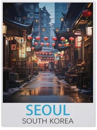 peinture par numero adulte Cadeau de Peinture à l'huile de Bricolage numérique，Affiche vintage de voyage pour Séoul (Corée du Sud)，pour Enfants Adultes Peindre par Nombre Kits Home Decor（40x50cm）-CI4