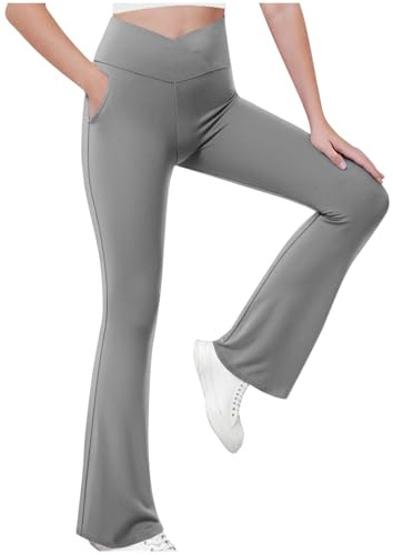 Leggings para Niñas Pantalones Acampanados Suave y Cómodo Cintura Alta Yoga Pants Pantalon Bootcut Color Sólidos Deportes Ocio Pantalón de Campana Malla Deportiva para Niñas 5-15 Años