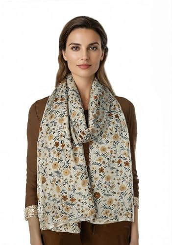 ERAKLE Sciarpa Elegante da Donna, Motivo Floreale, Beige,Rosa, Azzurro, Verde,Stile Stola (Sabbia-F)