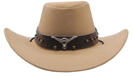 2025 - Herren-Hut im Western-Stil im Cowboy-Stil, Jazz-Stil, Bowler-Hut für Cosplay-Auftritte, Western-Kleidung (Beige, M)