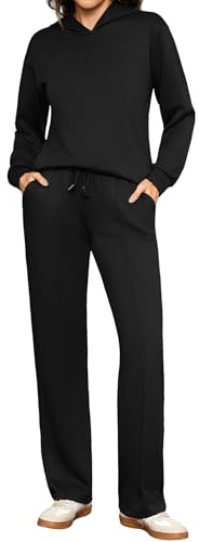 Totatuit Ensemble Jogging Femme Survêtement Chic et Confortable – Tenue de Sport et Détente avec Sweat à Capuche et Pantalon Large Noir，XXL