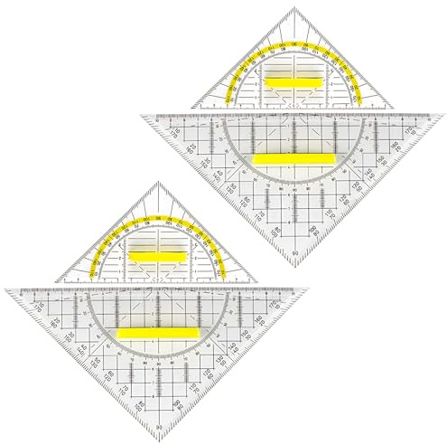 KRYMXAR 4 Stück Geodreieck Groß, Multifunktions-Geodreieck Mit Griff, Präzises Zeichenwerkzeug Für Technische Zeichnungen, Ideal Für Schüler, Designer Und Lehrer, Flexibel Und Langlebig