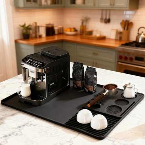 FitRepa Silicone Coffee Machine Mat and Detachable Coffee Tamper Mat, 2 in 1 Silicone Coffee Mat 60x40cm Coffee Station Mat with Raised Edges Coffee Bar Mat for Kitchen Counter Protector
