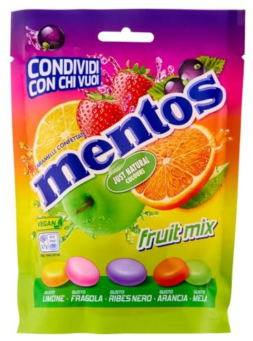 4X Caramelle Fruit Mix Confettate al gusto di Fragola, Limone, Ribes Nero, Arancia e Mela per mentos 160g