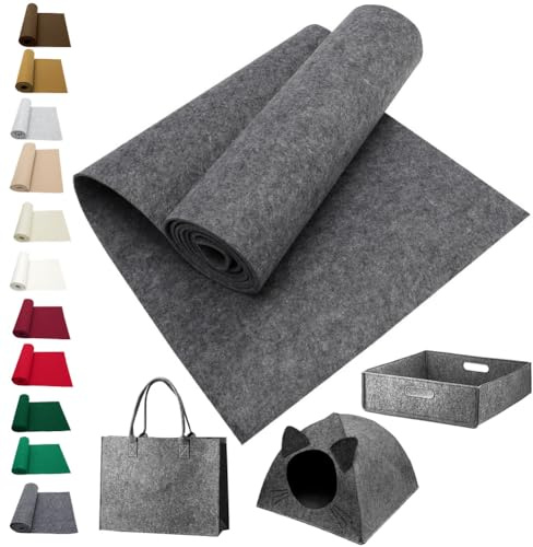 LOMUG Bastelfilz Filzrolle 40x250 cm Filz-meterware 3 mm Dick Filzstoff Meterware Mittelgrau, Filzmatten zum Zuschneiden für DIY Filzunterlage Taschenfilz Patchwork Nähen Ostern Basteln Dekorationfilz