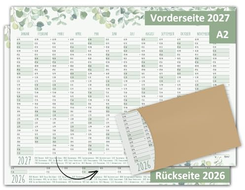 Timr väggkalender 2026 inkl. 2027 motiv Eukalyptus - DIN A2 kalender 12 månader | tryckt på båda sidor | tr393