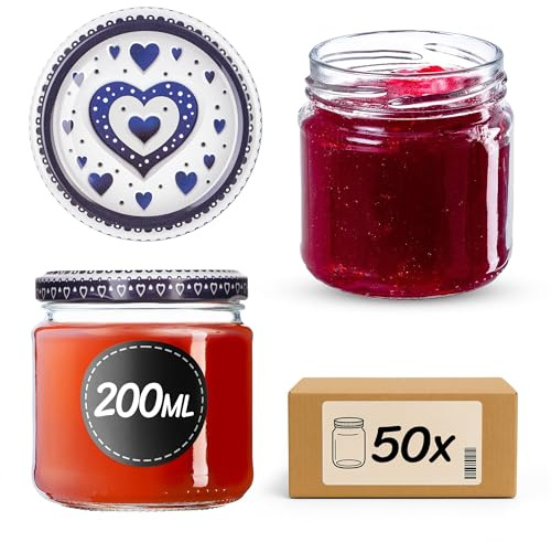 KADAX 50er Set Einmachgläser 200ml TO66, Marmeladengläser Vorratsgläser Mason Jar mit Schraubdeckel, Luftdicht & Spülmaschinenfest, Honig- & Dessertgläser