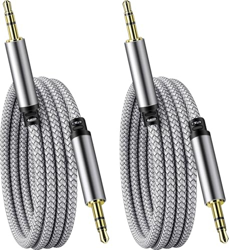 SAISN 3.5mm to 3.5mm Audio Aux Cable Male Jack to Male Jack Headphone Cable 1m 2 Pack Nylon Braided Hi-Fi Stereo Audio Aux Cord for Car Stereos, Headphones, Speakers, Laptops, Grey