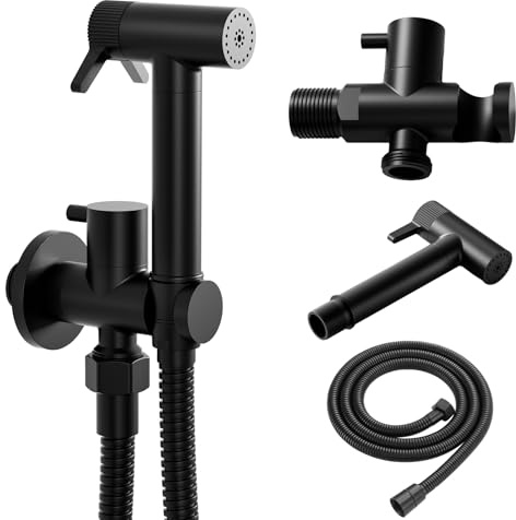 Pulverizador de Bidé de Mano para Inodoro Kit, Latón Rociador de Bidé Montado en Pared para Inodoro, Grifo Bidet con 1.5m Manguera, Bidé De Baño Para Baño De Mascotas, Negro