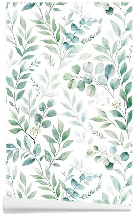 ANBILILA Papier Peint Autocollant, Tropical Vert Peler et Coller Papier Contact, 44x1000CM Motif Feuilles de Palmier Jungle Papier Peint Amovible Décoration Autocollant pour Mur pour Salon Chambre